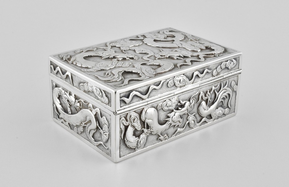 Antique Victorian Solid Silver Chinese Export Box, Wang Hing, c1880