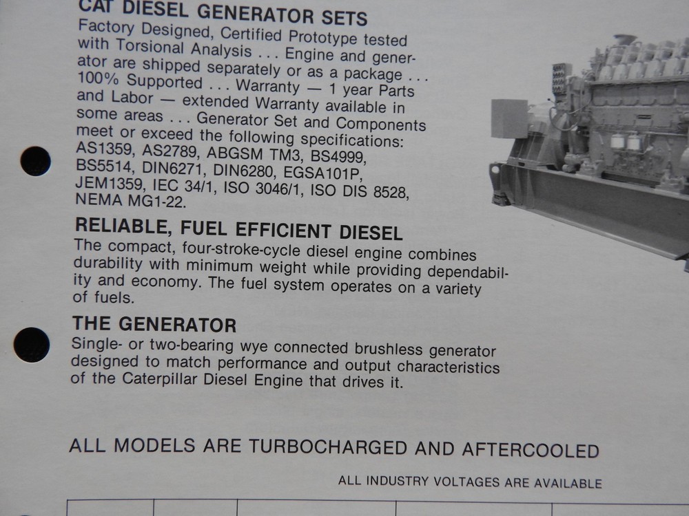 1989 CATERPILLAR 3606 3608 3612 3616 GENERATOR SET ENGINE SPECIFICATION BROCHURE
