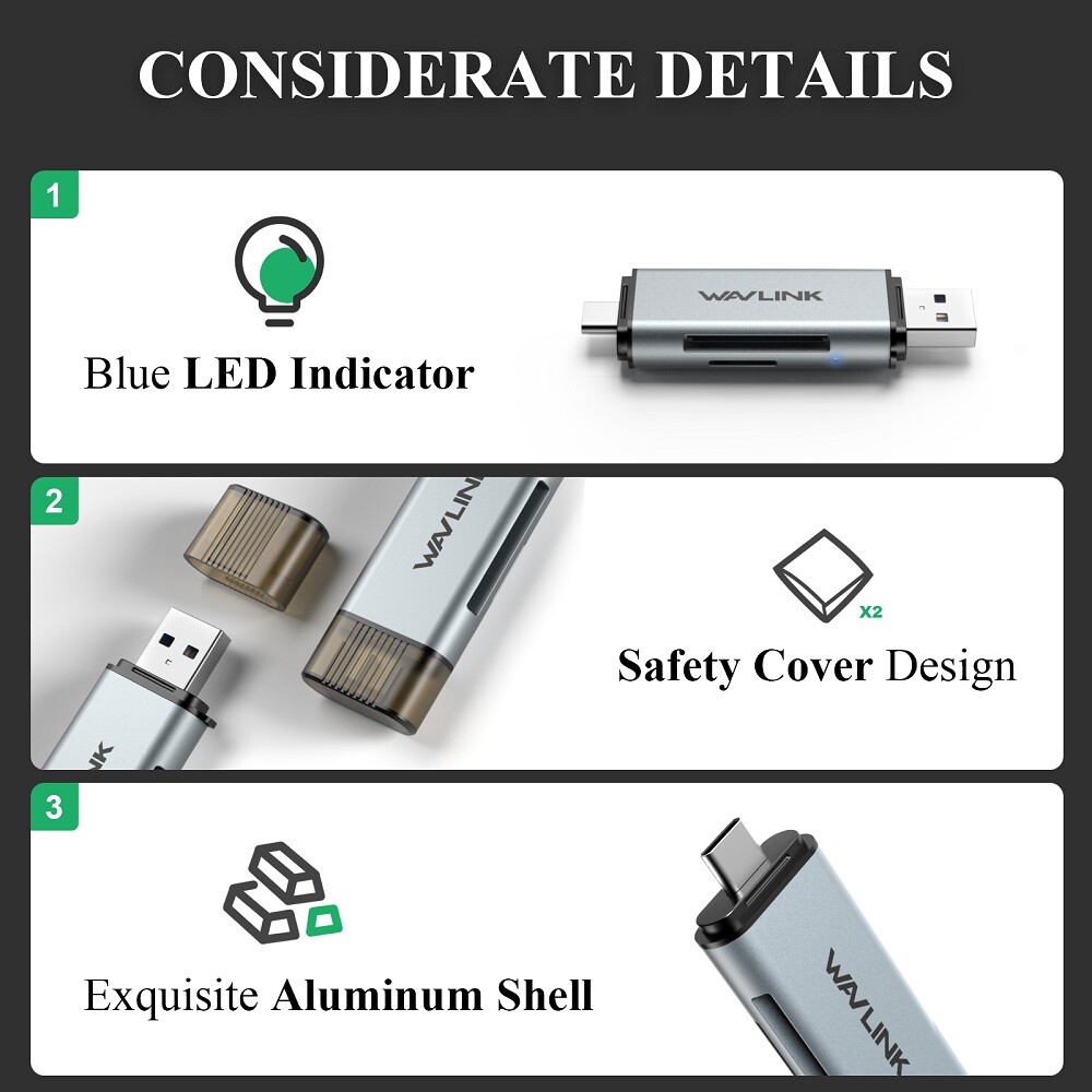 USB C/USB A Memory Card Reader SD SDXC SDHC MMC for MacBook/iPad Pro/Android
