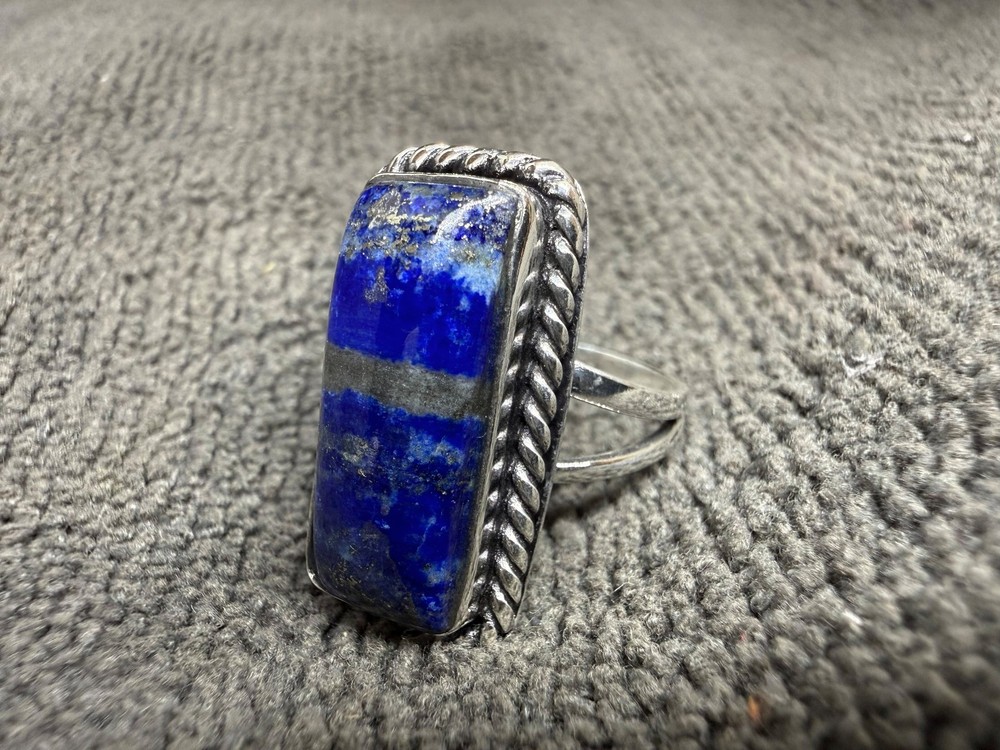 Solid925 Sterling Silver Rope Bezel Lapis Lazuli Statement Artisan Handmade Ring