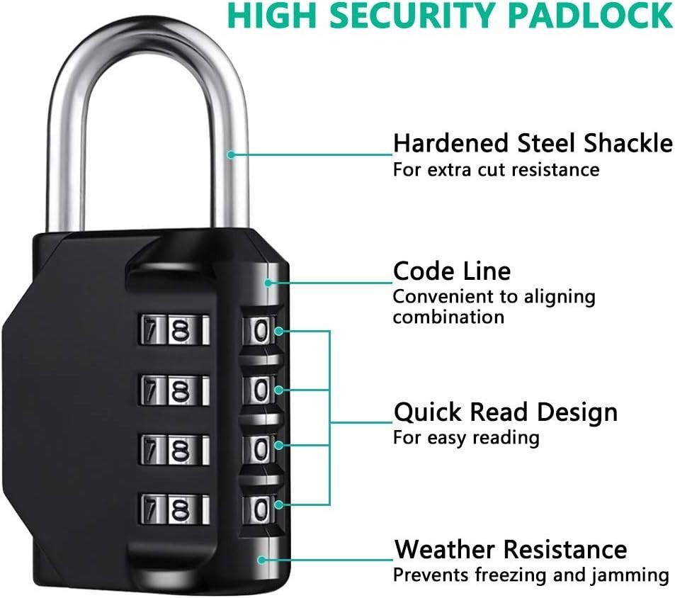 Heavy-Duty Waterproof 4-Digit Resettable Padlock - 2 Pack for Ultimate Security