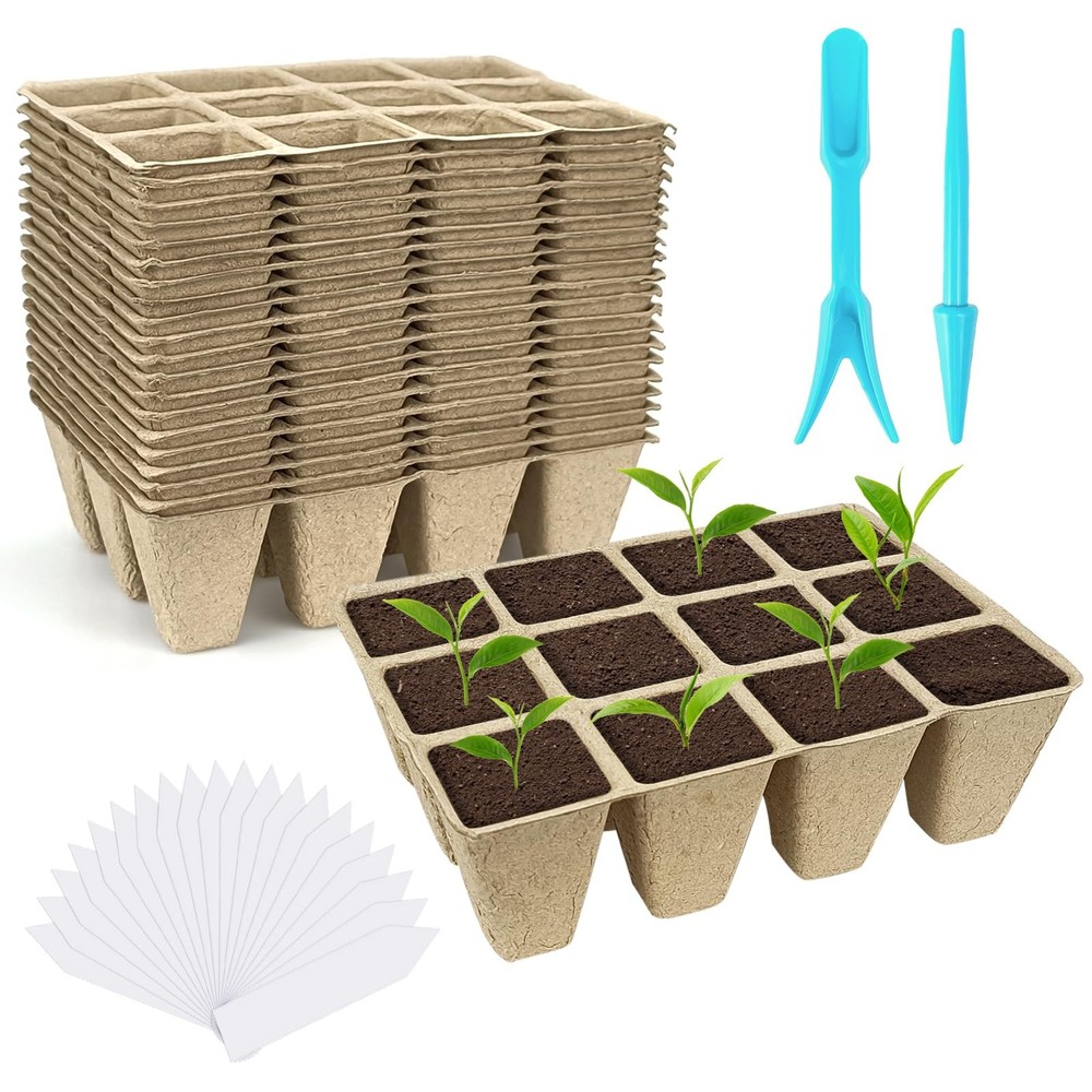 20 Pack Peat Pots, 240 Cells Biodegradable Seedling Starter Trays, Peat Pots ...
