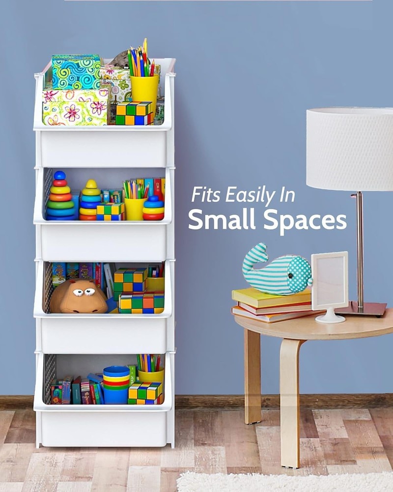 TidyFriend Stackable Storage Bins, 4 Pack - White