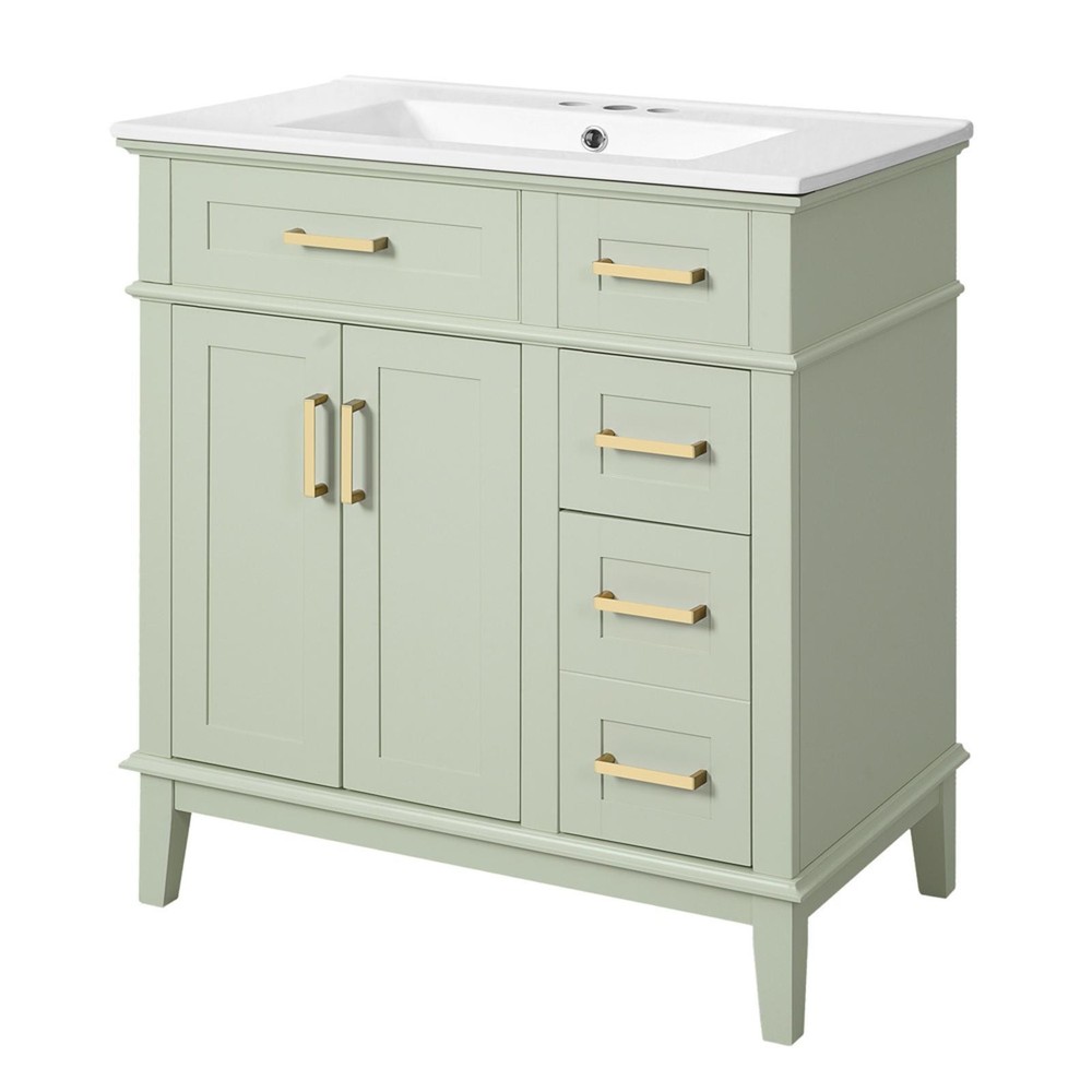Elegant 30-Inch Bathroom Vanity with Ceramic Sink, Sturdy Solid Wood Frame &