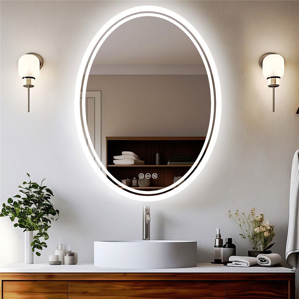 Oval Backlit LED Bathroom Mirror Anti-fog Dimmable Lighted Wall Mounted Mirrors