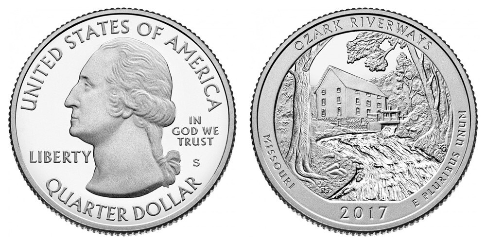 2017 S PROOF AND ENHANCED OZARK RIVERWAYS QUARTER  GEM COINS
