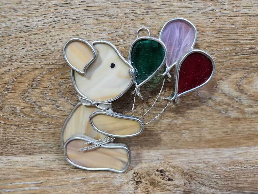 Teddy Bear Holding Balloons Light Catcher Suncatcher 5" × 4.5"