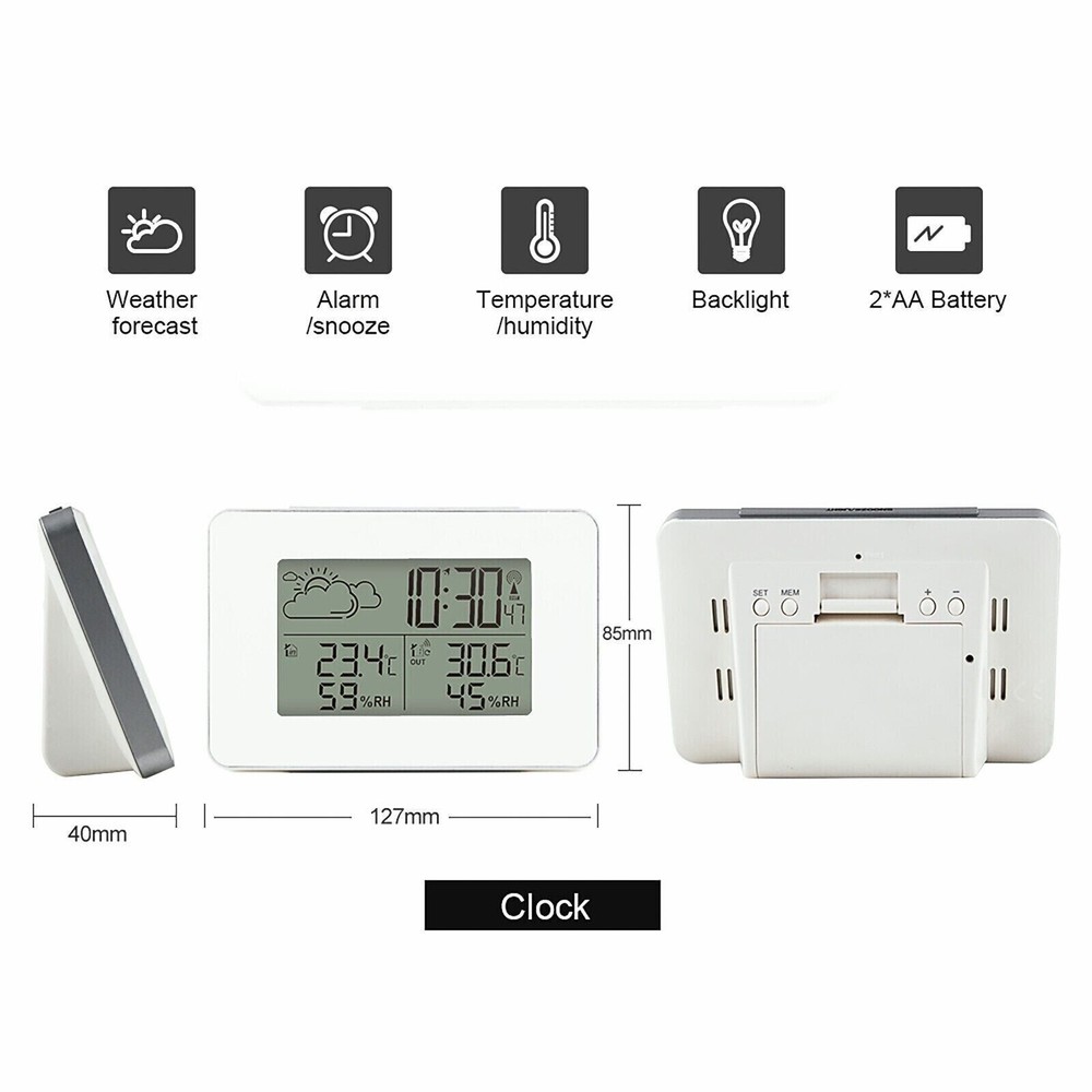Digital Thermometer Clock LCD Temperature Wireless Transmitter Indoor/Outdoor
