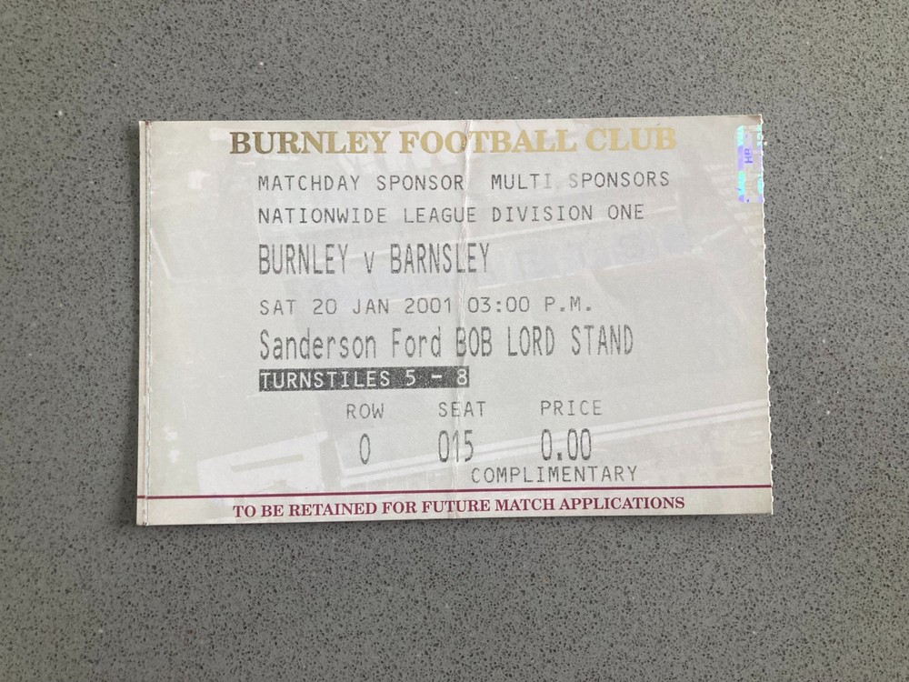 Burnley v Barnsley 2000-01 Match Ticket
