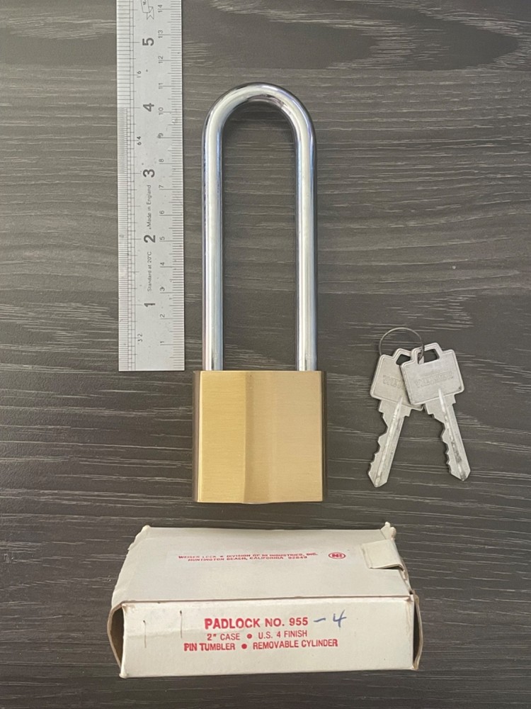 Weiser Lock / Falcon Lock 955-4P Padlock, Solid Brass Body, 4" Shackle, NOS