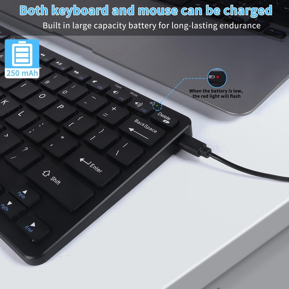 Bluetooth Keyboard and Mouse Combo, Small Wireless Computer Keyboard and Mous...