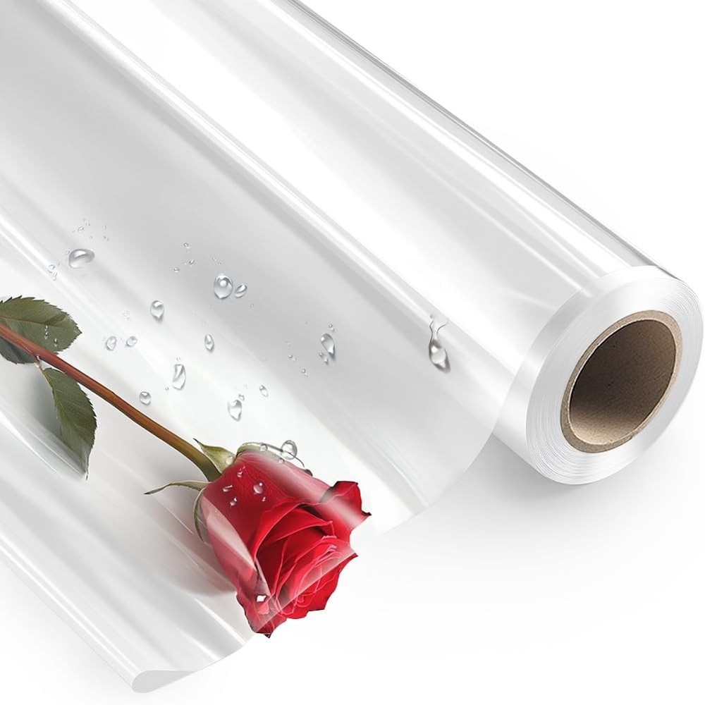 PerkHomy Clear Cellophane Wrap Roll x 100' 3 Mil Thi Cellophane For