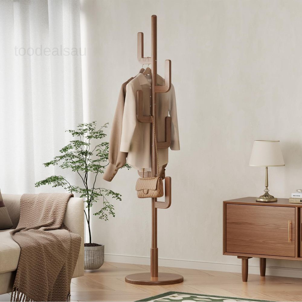Solid Wood Cactus Coat Rack, Freestanding Rack With 6 Walnut