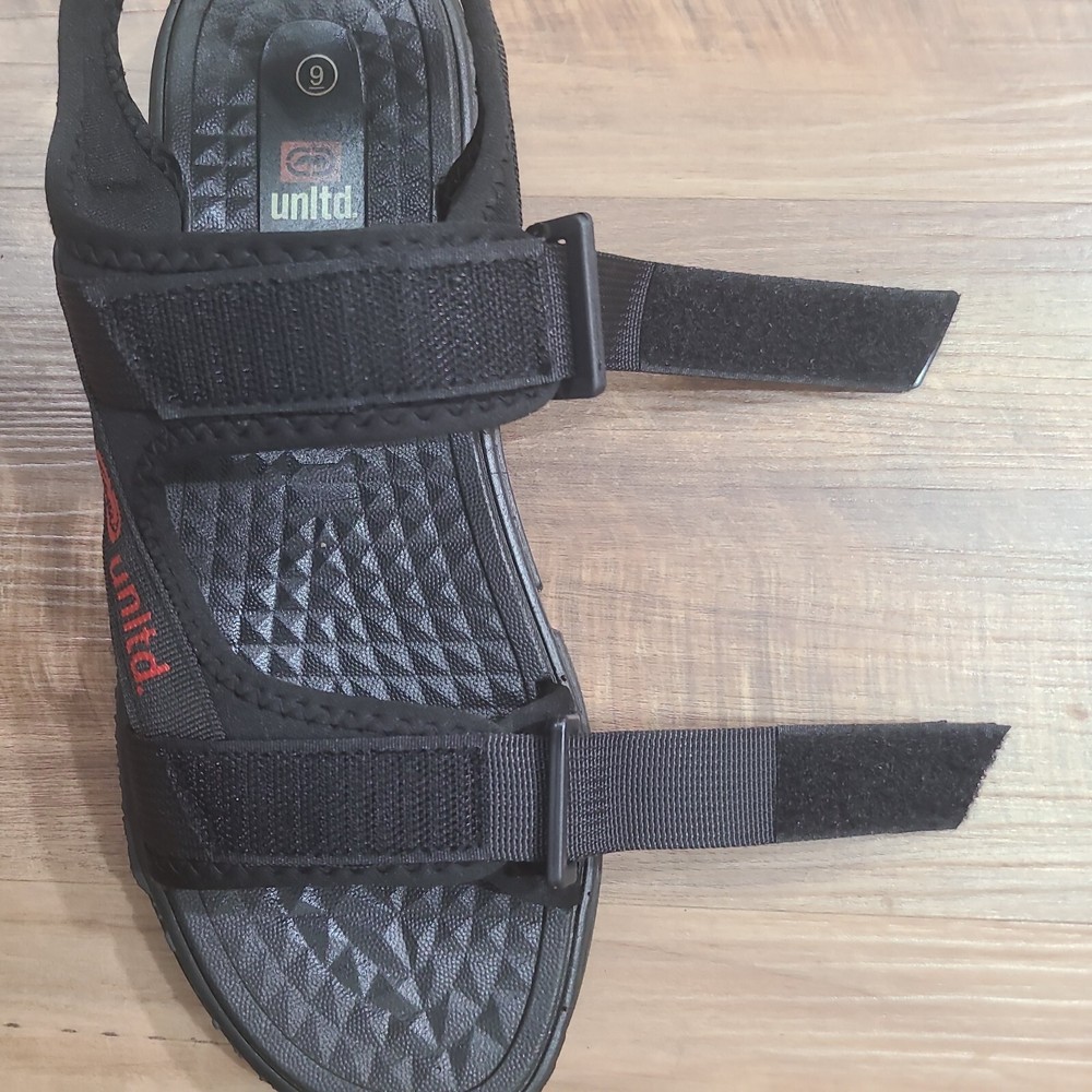 Men's Unltd Black Hook And Loop Summer Sandals Size 9