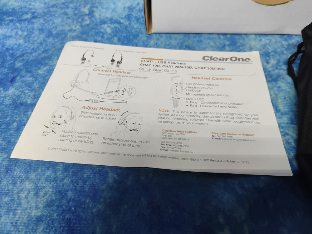 ClearOne Chat 20M USB Headset, 910-000-20M