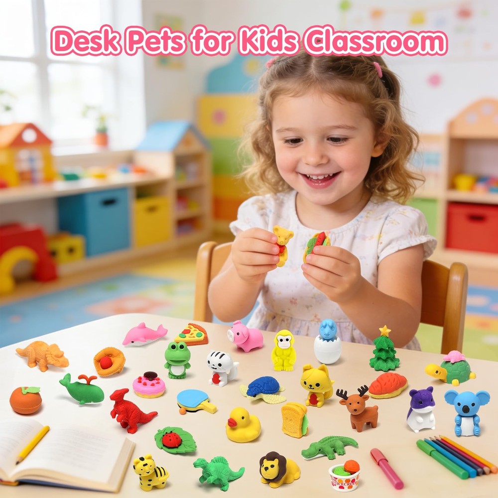HINZER 100 Pack Animal Erasers for Kids Bulk Pull Apart 3D Puzzle Assorted