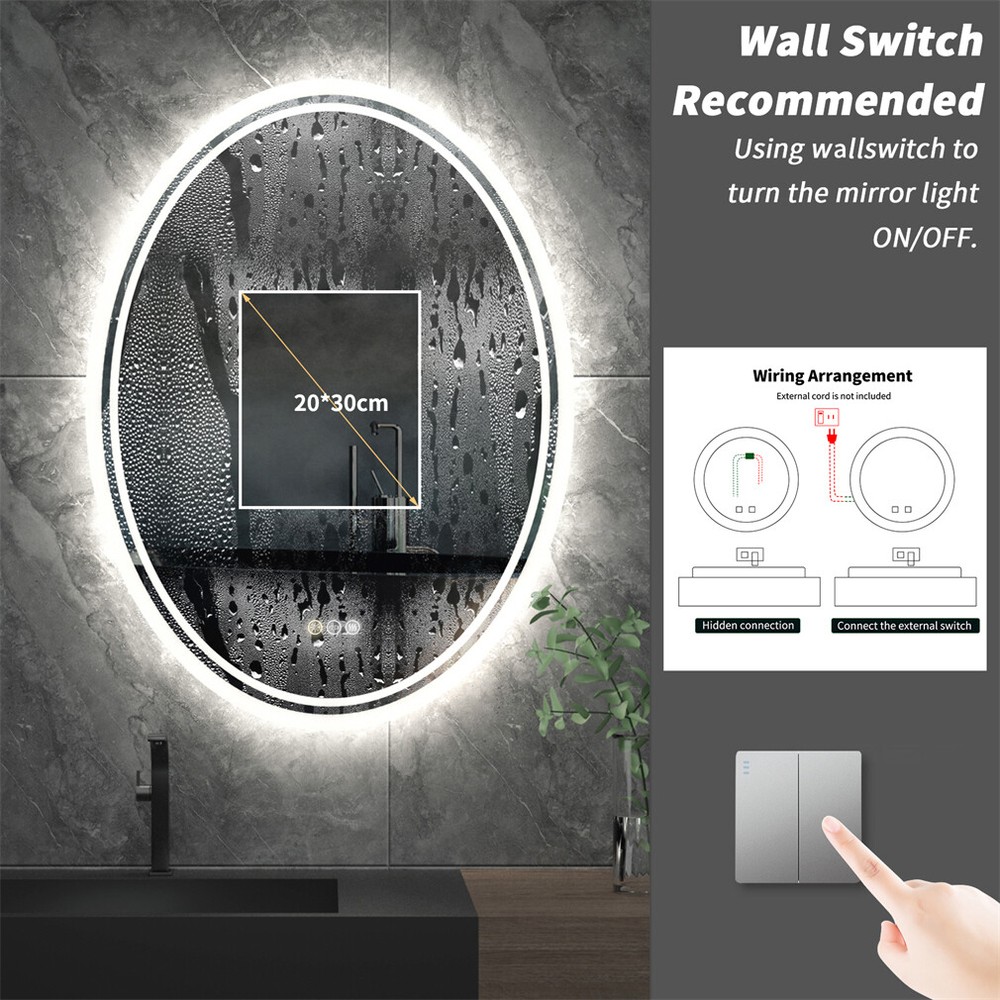 LED Lighting Bathroom Mirror Ultra Bright Dimmable Vanity Oval Mirror Waterproof