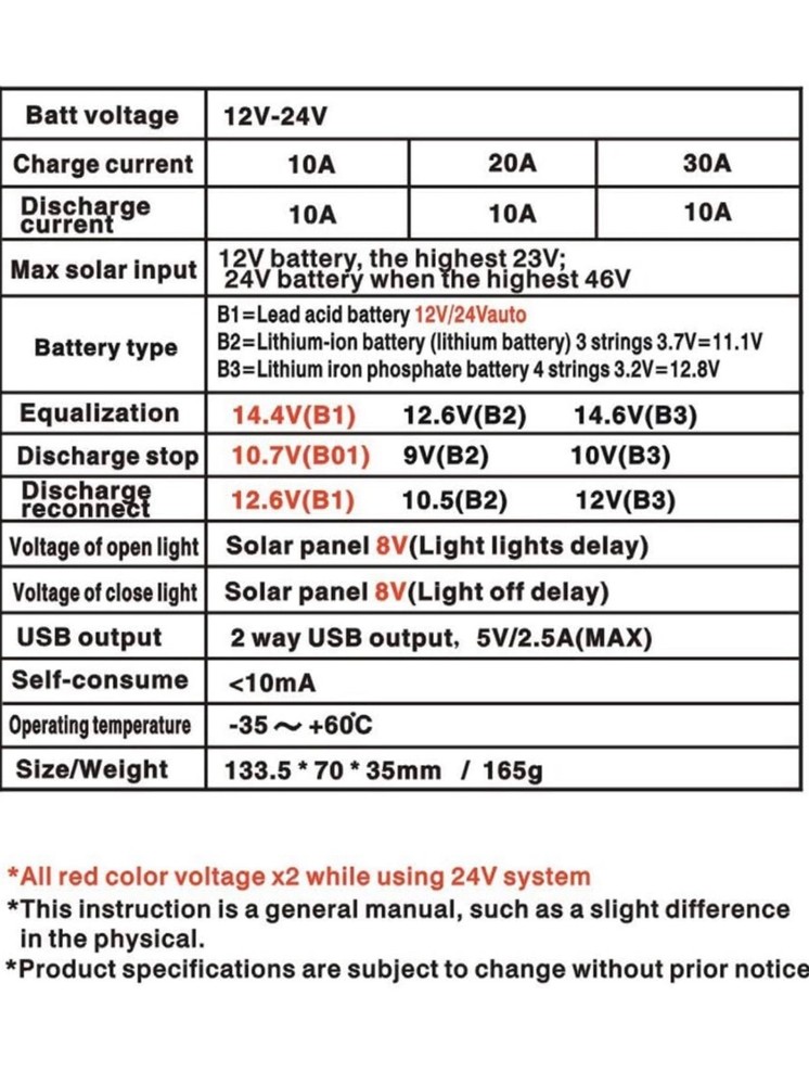 EpRec 30A 12V 24V PWM Solar Charge Controller Lithium Battery Charge Controller