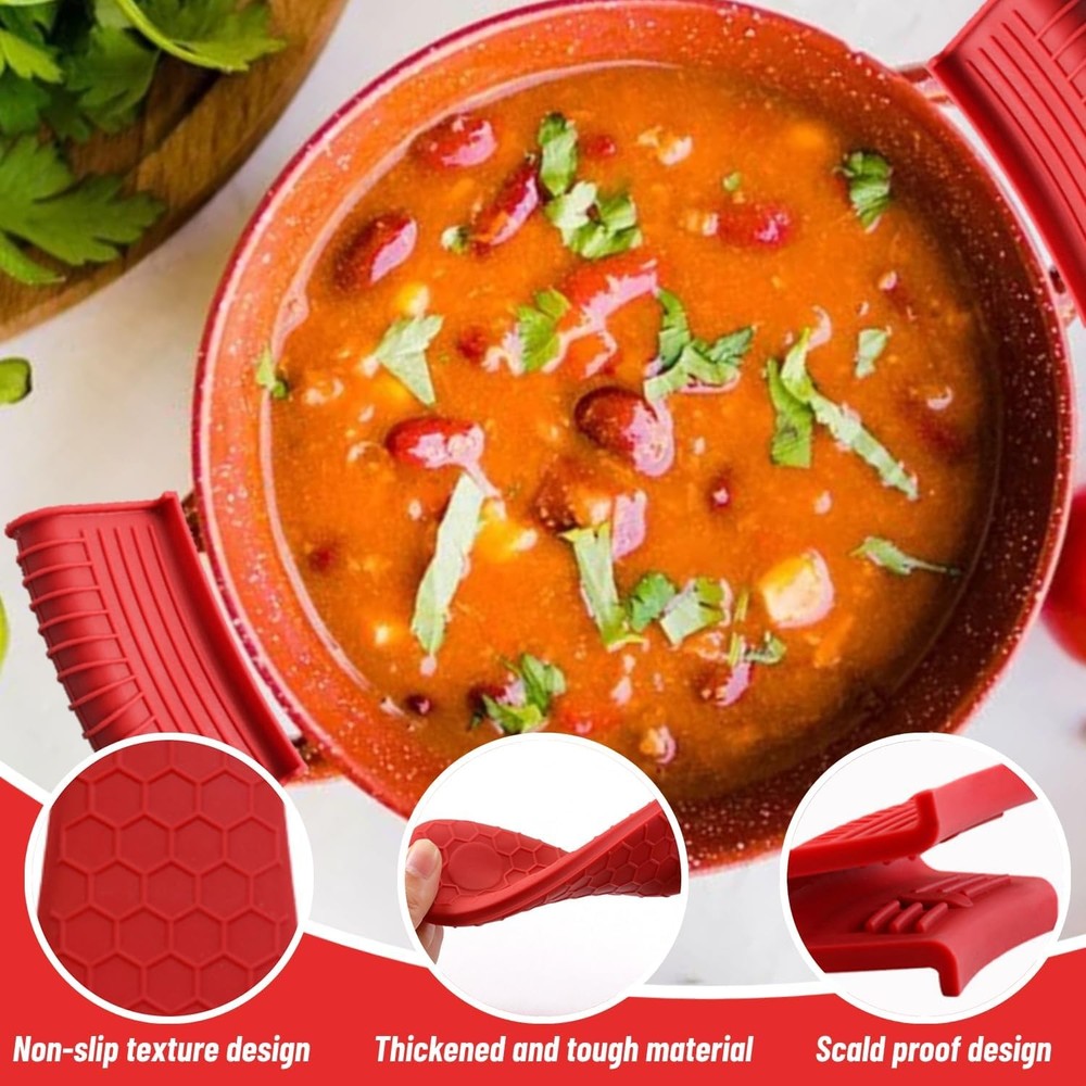 4 Pack Silicone Hot Handle Holder Cover Cast Iron 2L, Red