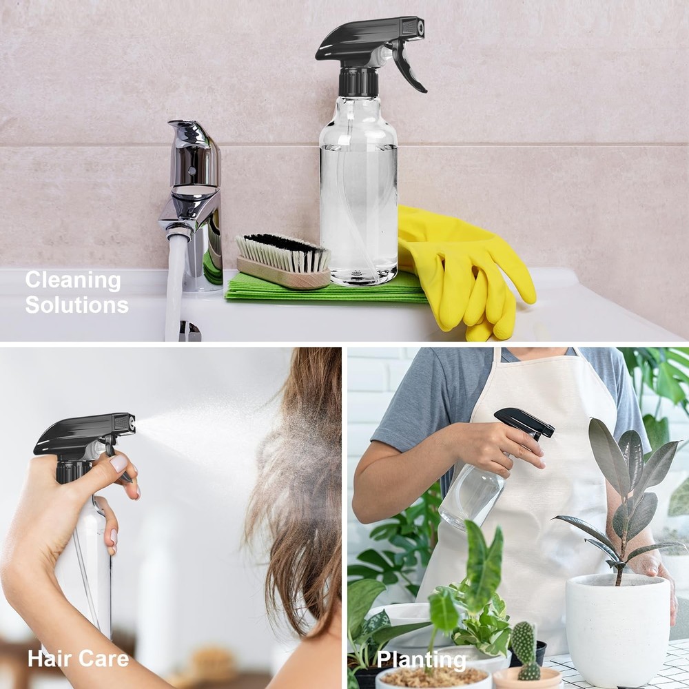 2Pack 10 oz Spray Bottles, Adjustable Mist & Stream, BPAFree Refillable Clear