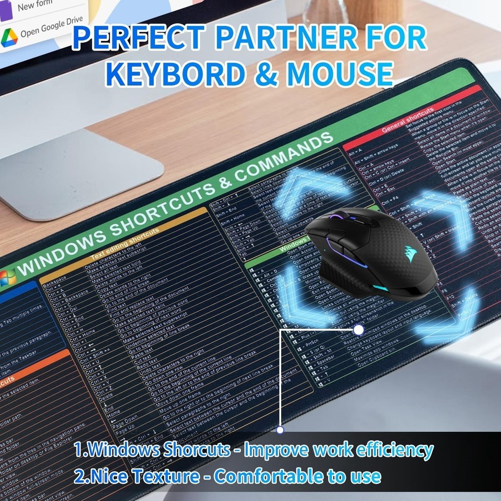 Windows Shortcuts Mouse pad, Extra Large Size Keyboard Shortcut Mat for PC Sy...