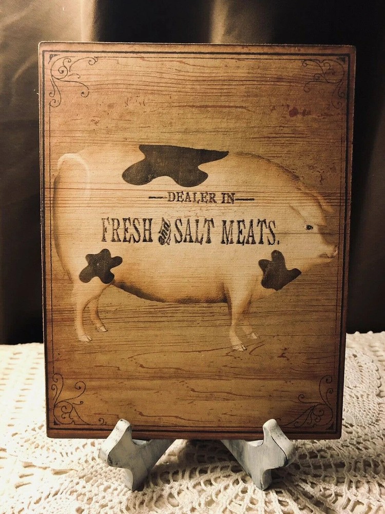 Pig Rustic Primitive Folk Art Handcrafted Plaque / Sign