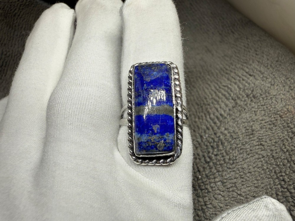 Solid925 Sterling Silver Rope Bezel Lapis Lazuli Statement Artisan Handmade Ring