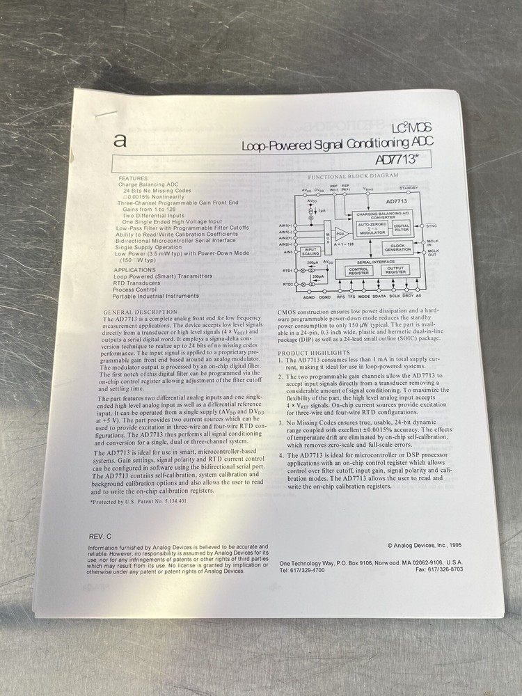 Analog Devices Inc. Loop Powered Signal Conditioning ADC - Users Guide / Book