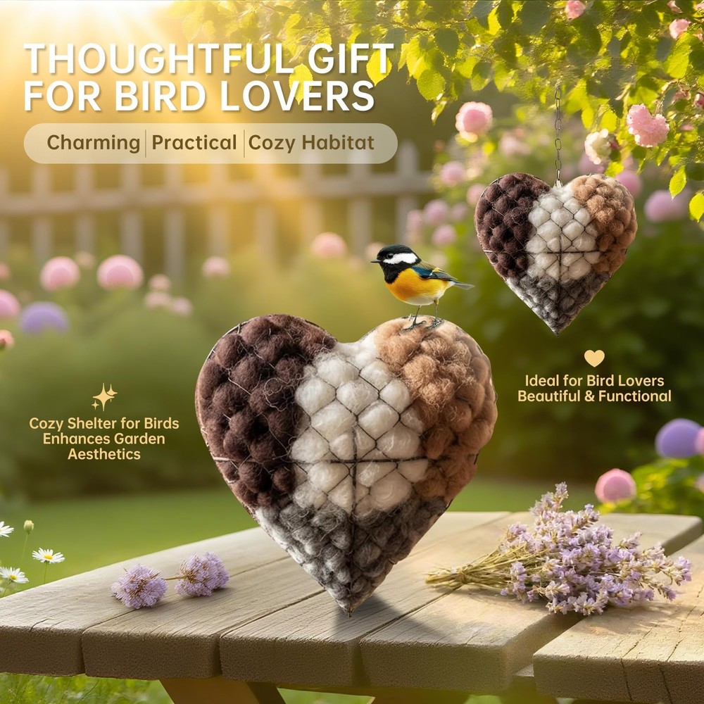 Handmade Fiber Bird Nesting Heart, Nesting Material for Wild Bird, Refillable...
