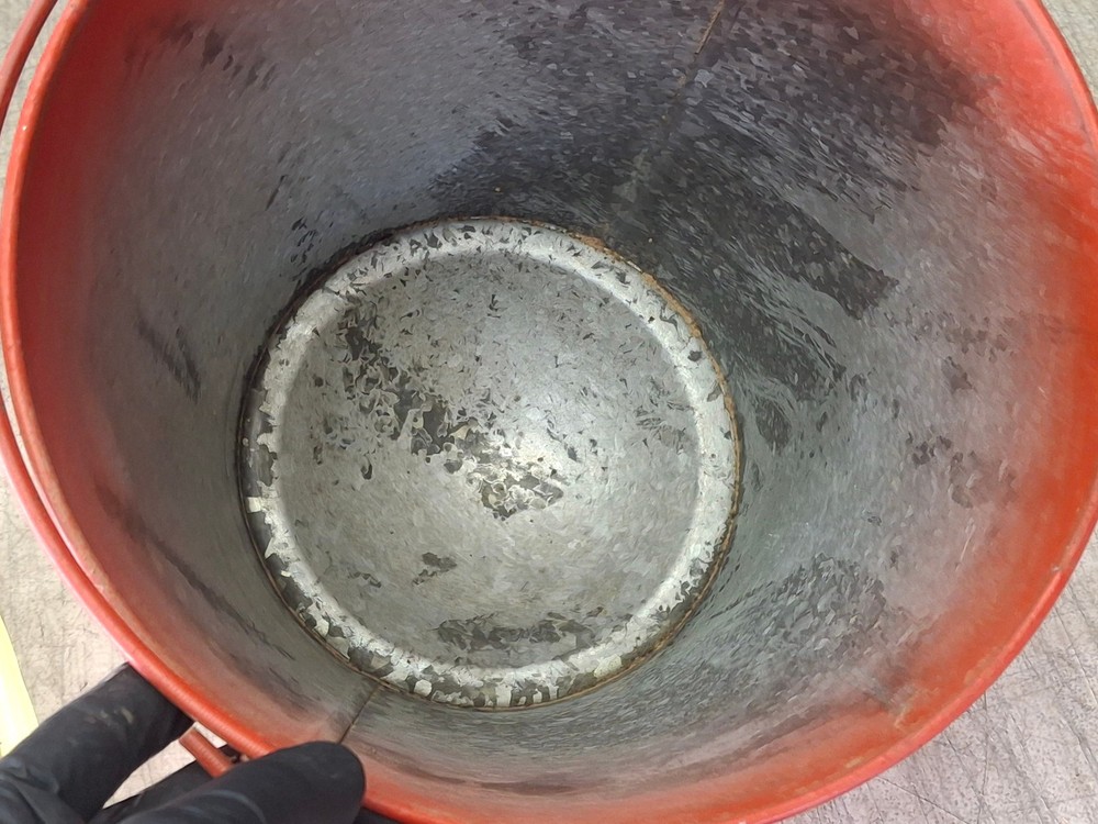 Vintage Wheeling Galvanized Fire Fireman Firefighter Bucket w/ Round Bottom