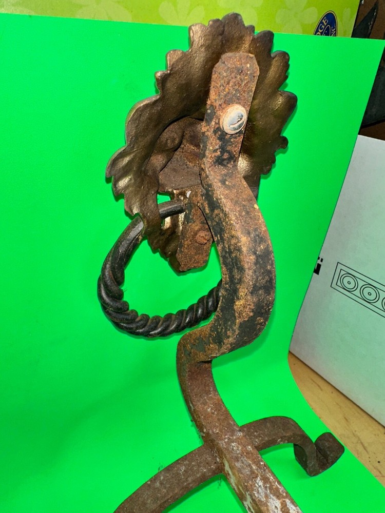 Very Nice Iron & Bronze Lion Andirons