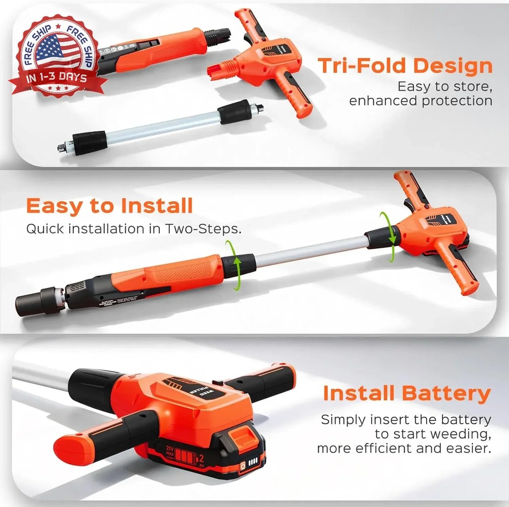 Weed Puller Tool, 21V Powerful Electric Weeder Tool with 2.0Ah Battery and Charg