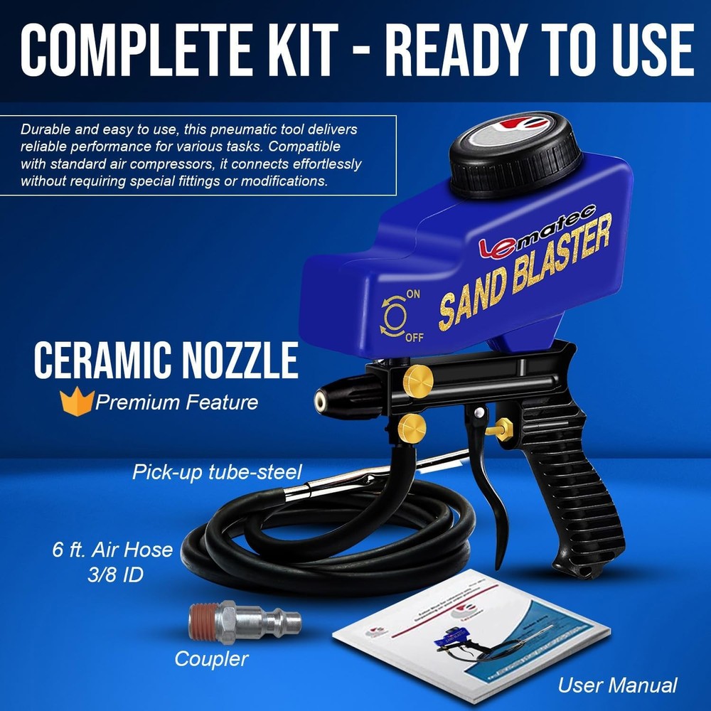 Professional Sandblaster Gun Kit: Effortless Surface Prep for DIY Enthusiasts...