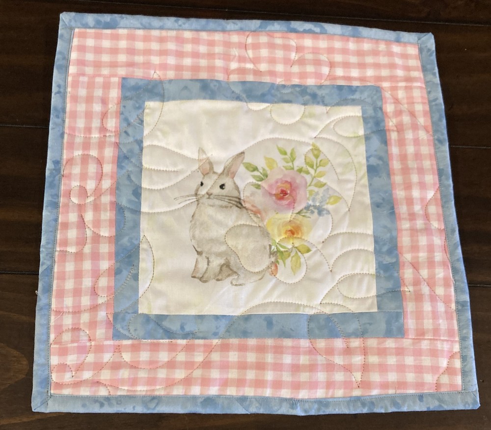 March Springtime Bunny Blossoms Quilted Table Topper