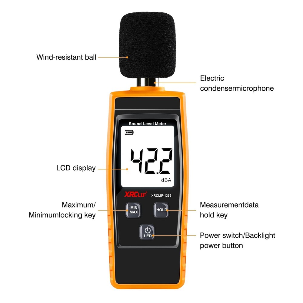 Decibel Meter Sound Level Reader 30-130dB(A), Hand-held Noise Colored A