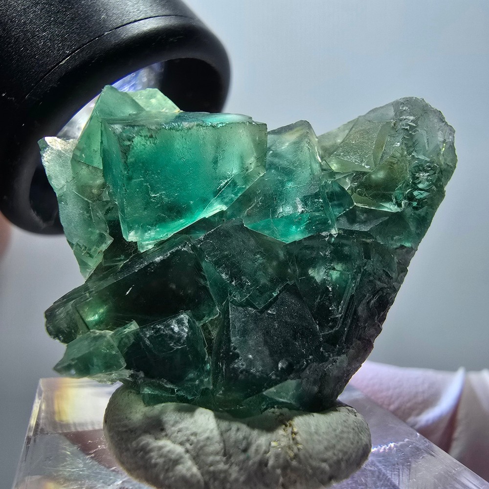 Clear phantom fluorite cube specimen, green tiled Okorusu, Namibia 34*31*12mm