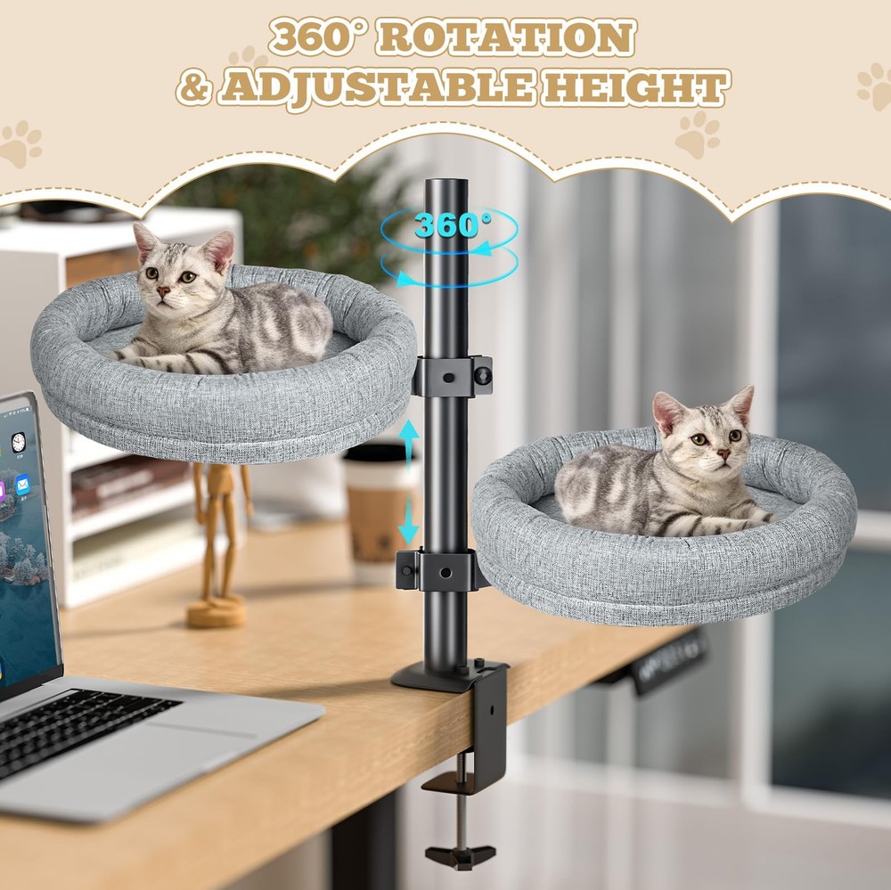 Cat Bed - with 360 Rotation & Adjustable Height - Soft & Comfortable - Indoor