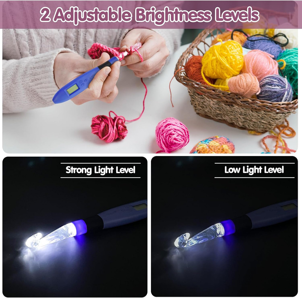 Crochet Hook with 18 Different Size for Stitch & Row Counter Light up Interchang