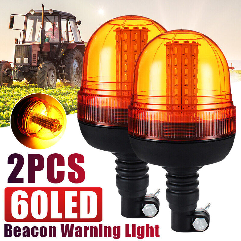 2pcs LED Amber Rotating Flashing Beacon DIN Pole Mount Tractor Warning Light E9