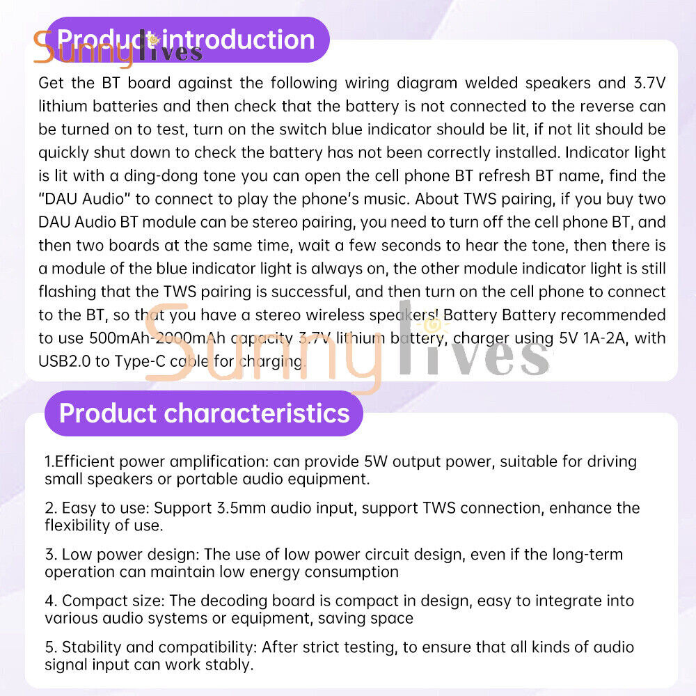 DC3.5V-5V 5W Mono Audio Amplifier Board MP3 TWS Bluetooth Decoding Board Module