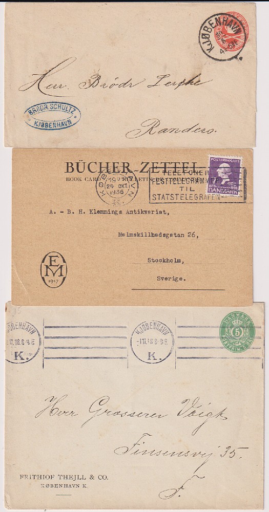 DENMARK · 2 commercially used envelopes + postcard all in nice condition (1233)