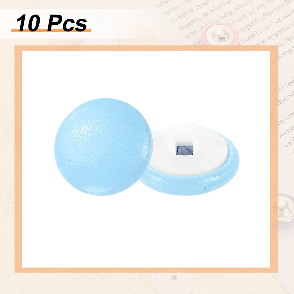 10pcs PU Leather Covered Button 15mm Plastic Shank Round Button, Pale Blue
