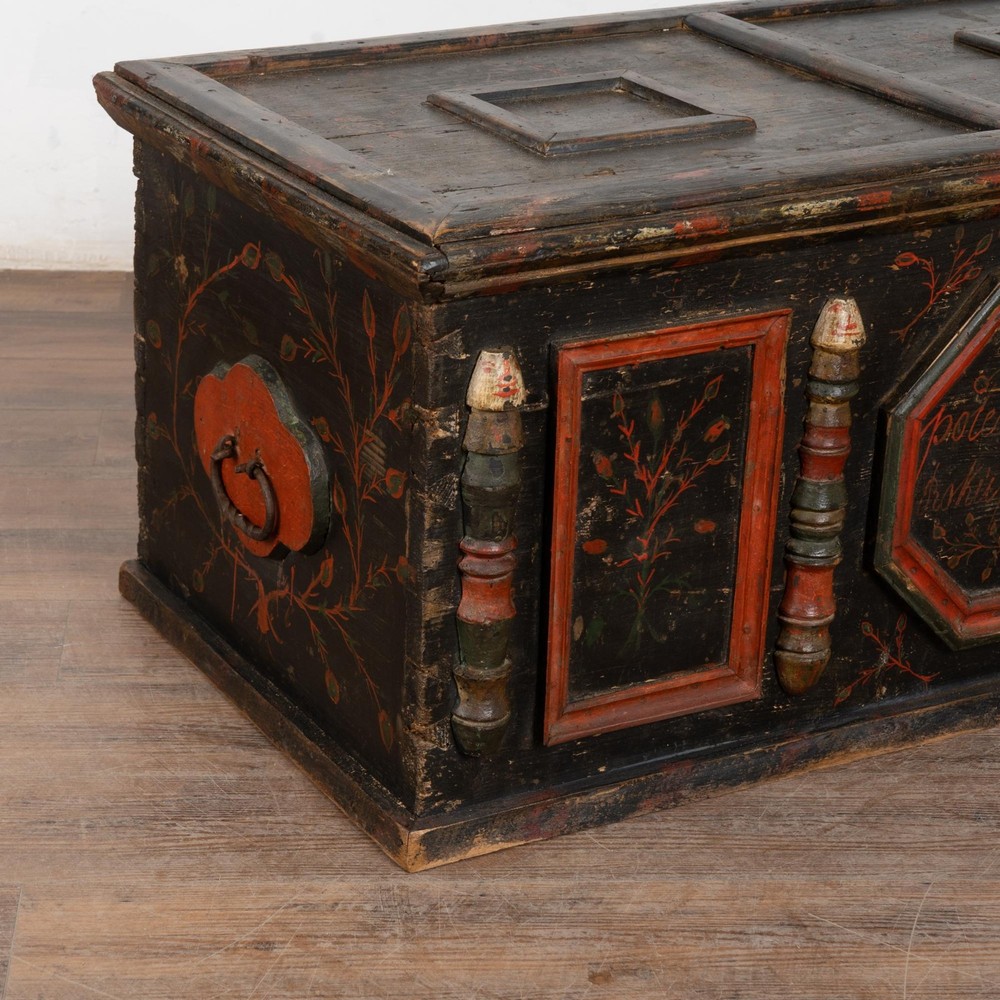 Original Painted Hungarian Flat-Top Trunk, Dated 1890