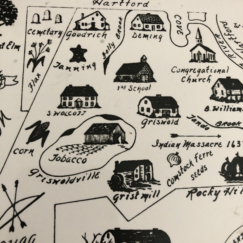 Vintage Tile Historical Map Wethersfield CT