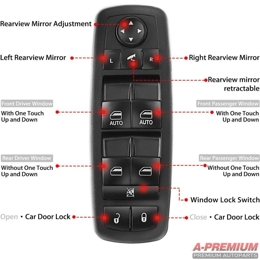 Front Driver Power Window Switch Master for Ram 1500 2500 3500 4500 2012-2015