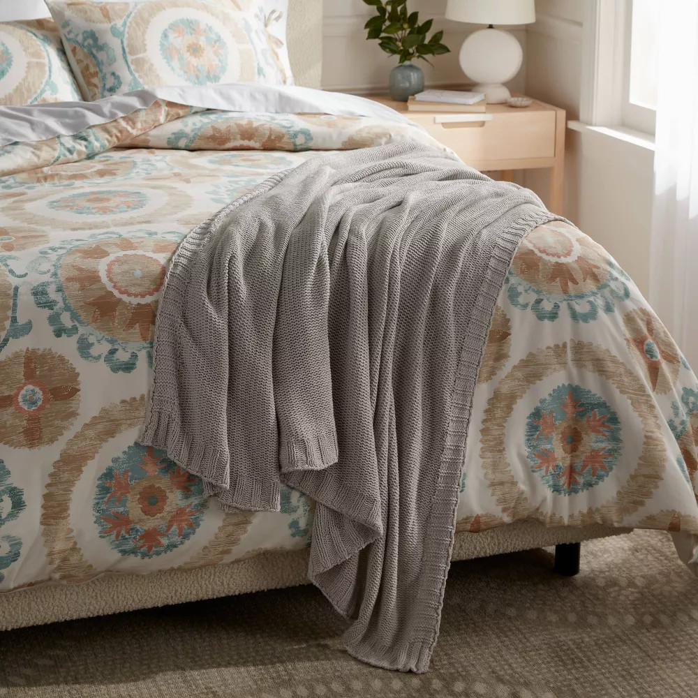 King Sweater Knit Bed Blanket Gray - Threshold