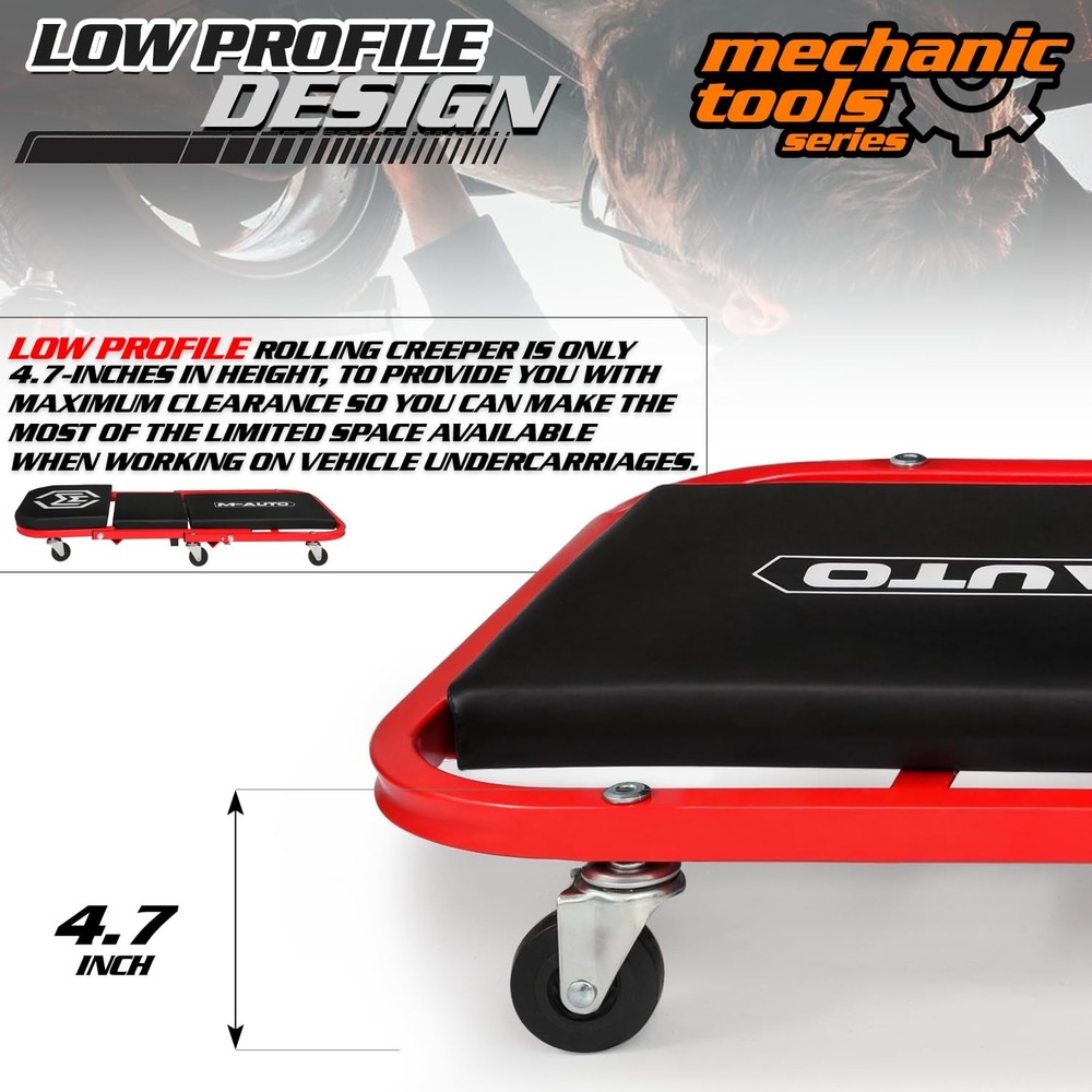 MAUTO Foldable Z Creeper 2in1 Rolling Folding Car Creeper & Seat, 36" Adjusta