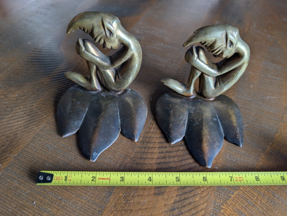 Vintage Art Deco Pure Bronze Pixie Elf Bookends 1900's