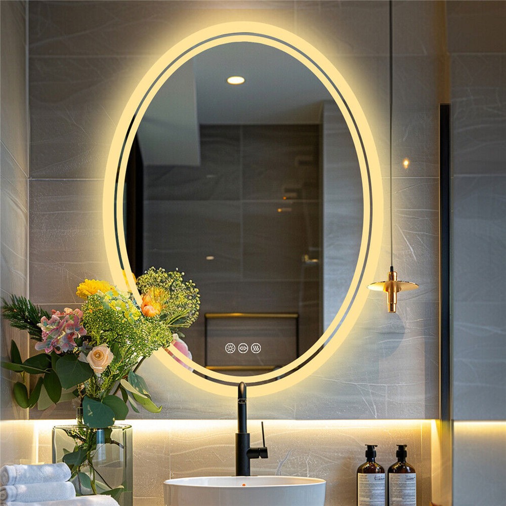 Oval Backlit LED Bathroom Mirror Anti-fog Dimmable Lighted Wall Mounted Mirrors