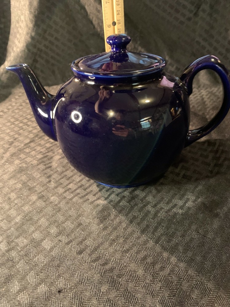 Dark Cobalt Blue Ceramic Teapot Unmarked EUC